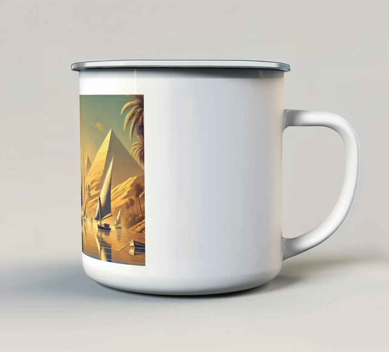 Poster d'epoca sull'Egitto, fiume Nilo tazza in smalto da Chromatic Fusion Studio