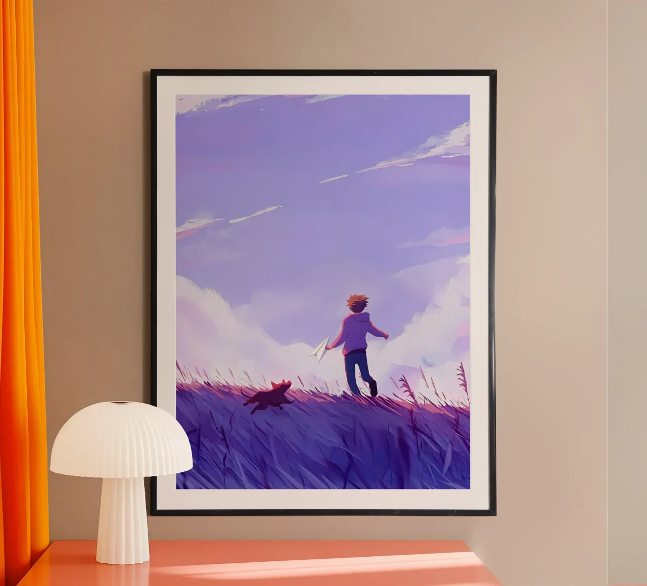 Bambino che gioca con il cane Lofi Art poster con telaio in alluminio da LoFi Gallery