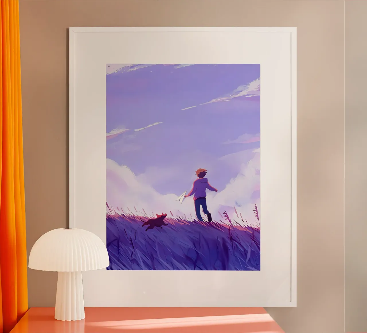 Bambino che gioca con il cane Lofi Art poster con telaio in alluminio da LoFi Gallery