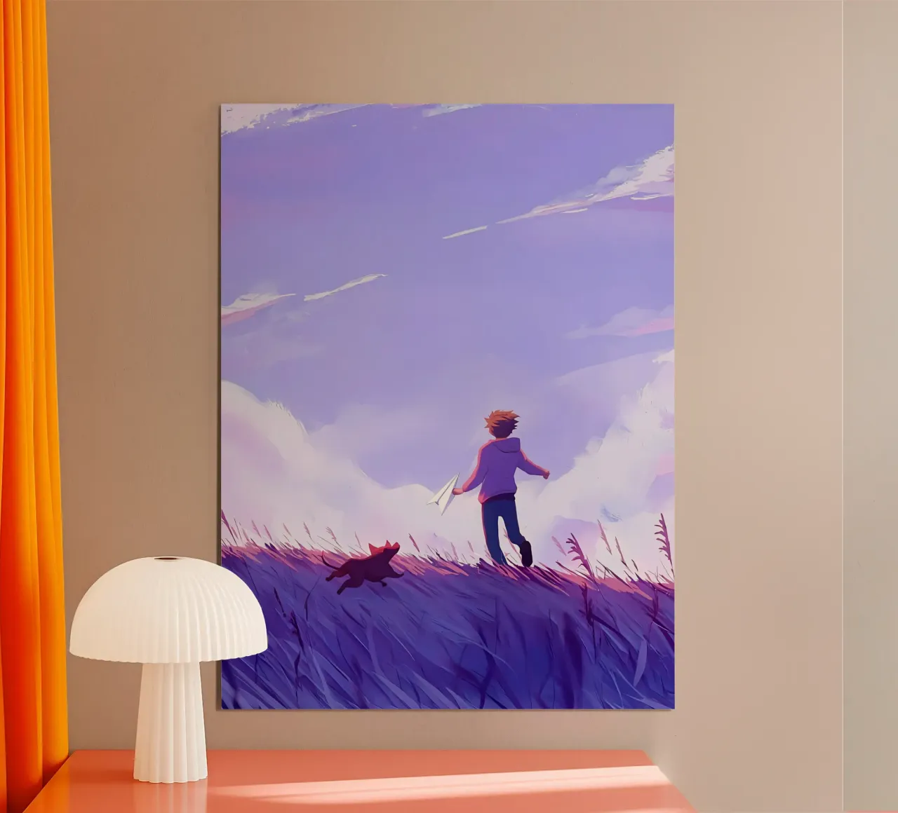 Bambino che gioca con il cane Lofi Art poster con telaio in alluminio da LoFi Gallery