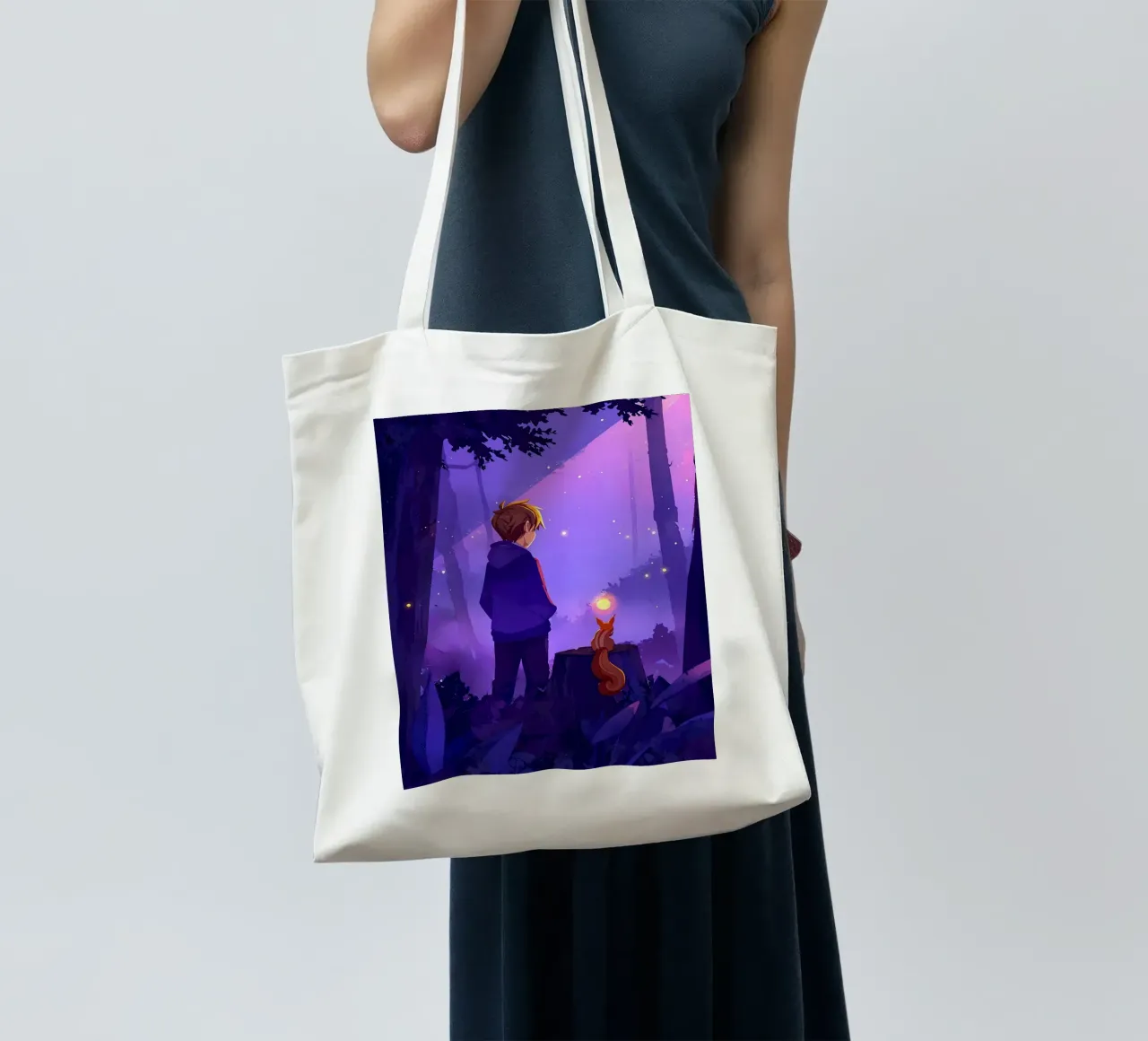 Boy In The Forest With Squirrel Lofi Art tote bag by LoFi Gallery