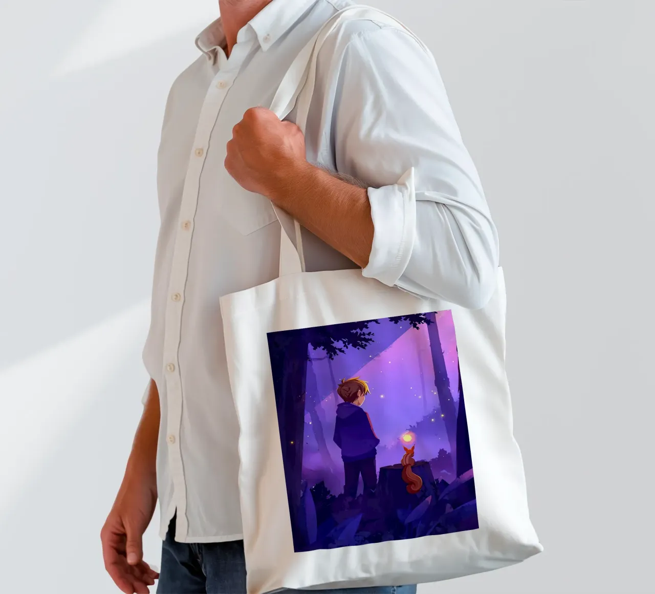Boy In The Forest With Squirrel Lofi Art tote bag by LoFi Gallery