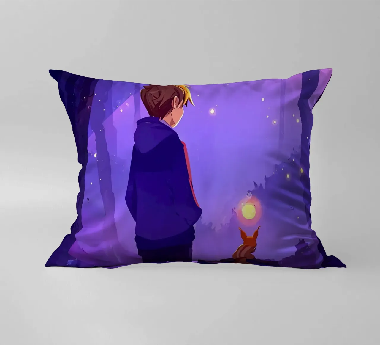 Ragazzo nella foresta con scoiattolo Lofi Art cuscino da LoFi Gallery