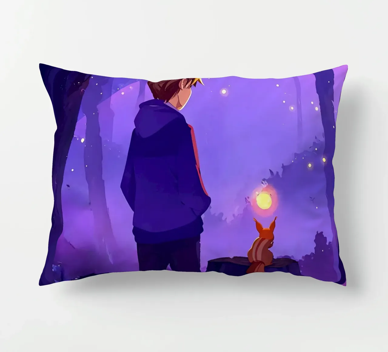 Ragazzo nella foresta con scoiattolo Lofi Art cuscino da LoFi Gallery