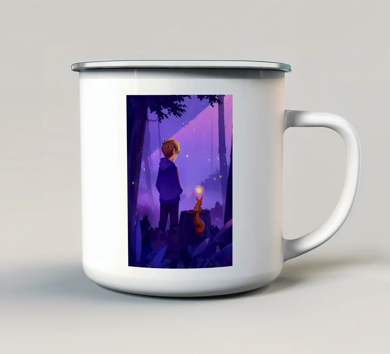 Ragazzo nella foresta con scoiattolo Lofi Art tazza in smalto da LoFi Gallery