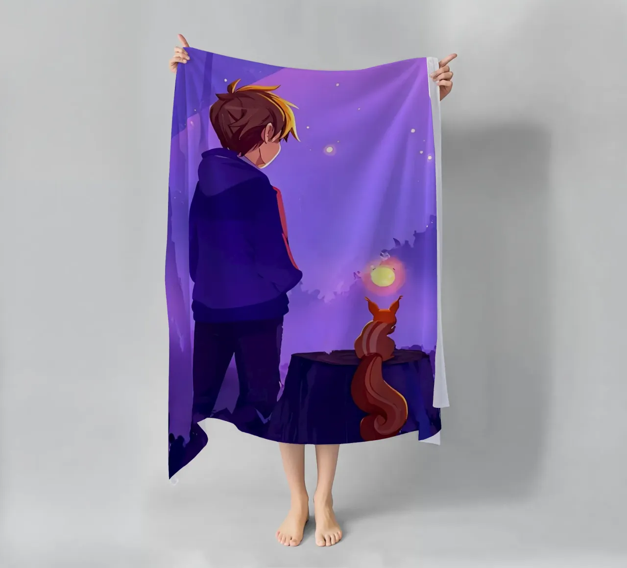 Ragazzo nella foresta con scoiattolo Lofi Art telo mare da LoFi Gallery