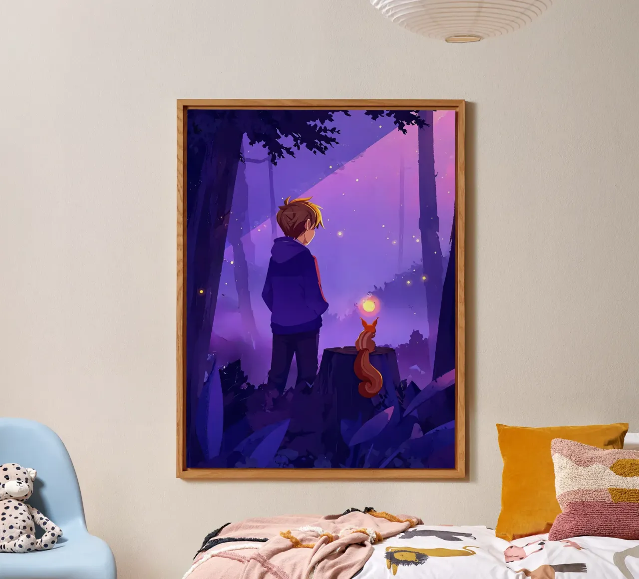 Boy In The Forest With Squirrel Lofi Art alu-dibond by LoFi Gallery