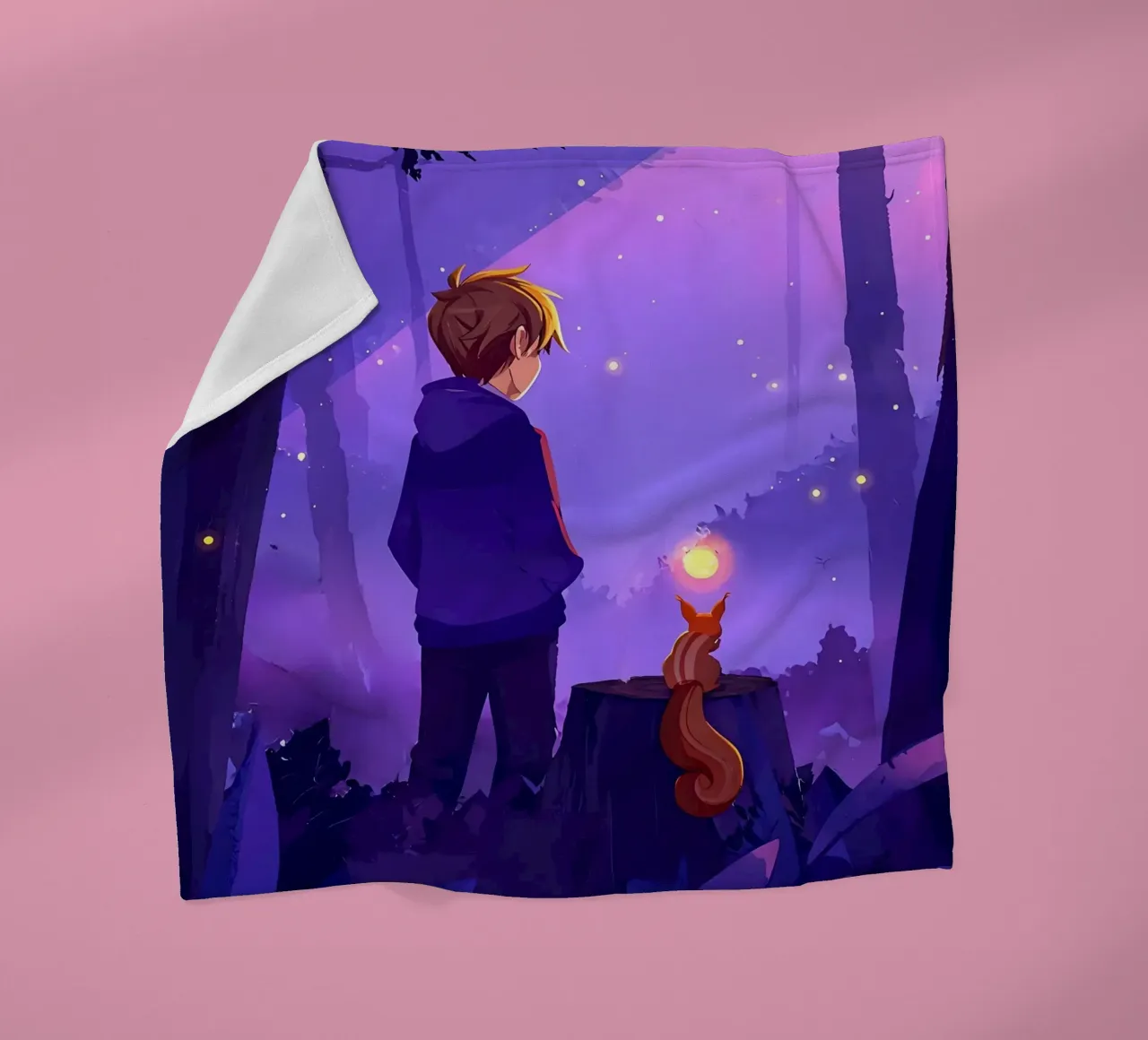 Ragazzo nella foresta con scoiattolo Lofi Art coperta in pile da LoFi Gallery