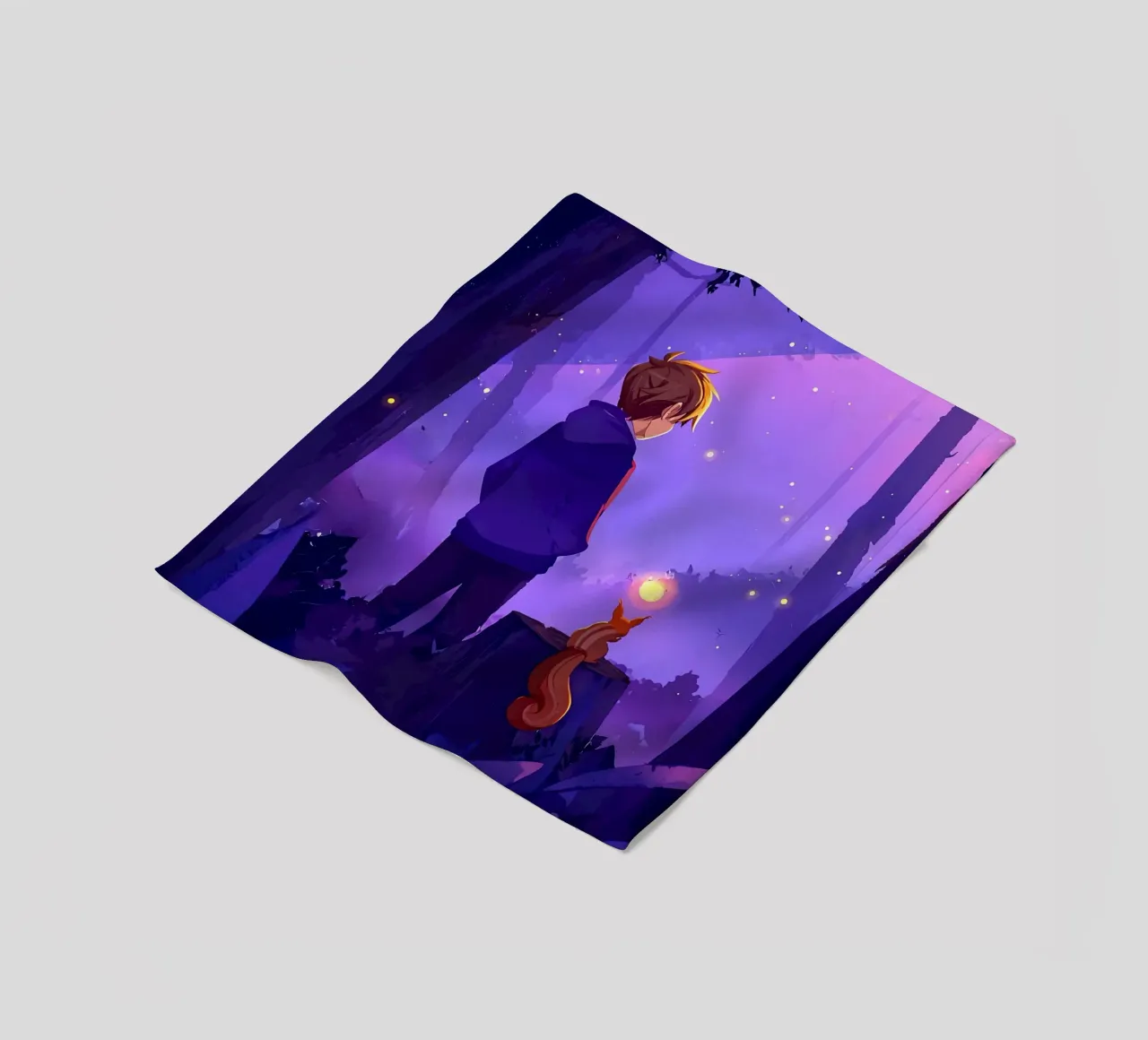 Ragazzo nella foresta con scoiattolo Lofi Art coperta in pile da LoFi Gallery