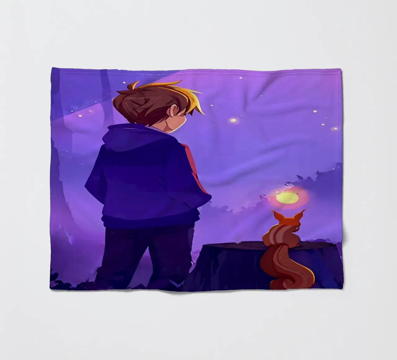 Ragazzo nella foresta con scoiattolo Lofi Art coperta in pile da LoFi Gallery