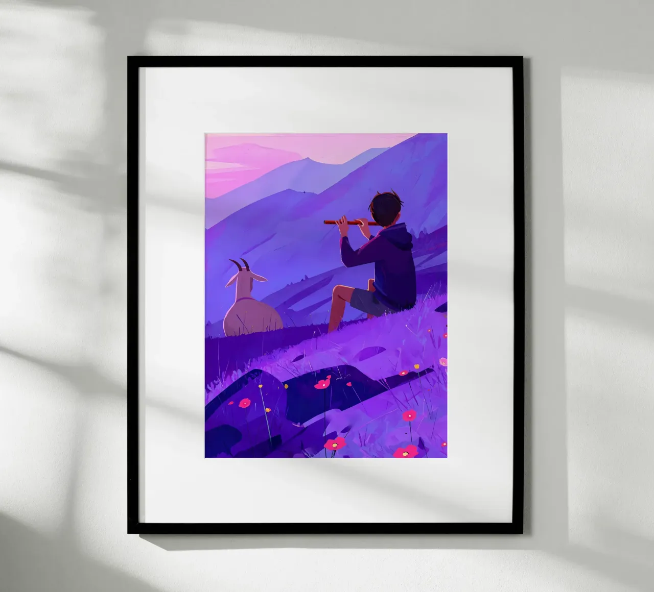 Ragazzo che suona il flauto con la capra Lofi Art poster da LoFi Gallery