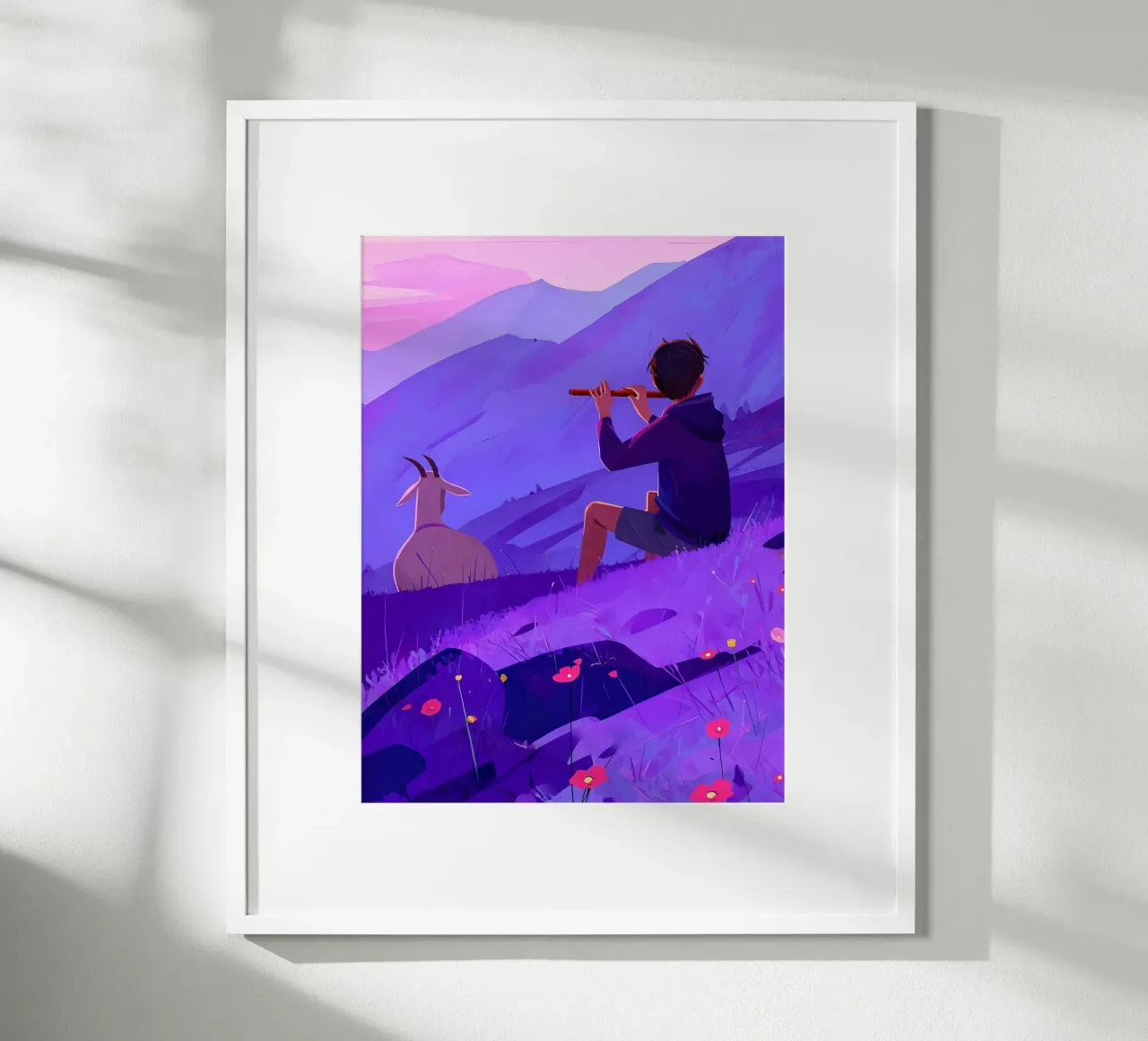 Ragazzo che suona il flauto con la capra Lofi Art poster da LoFi Gallery