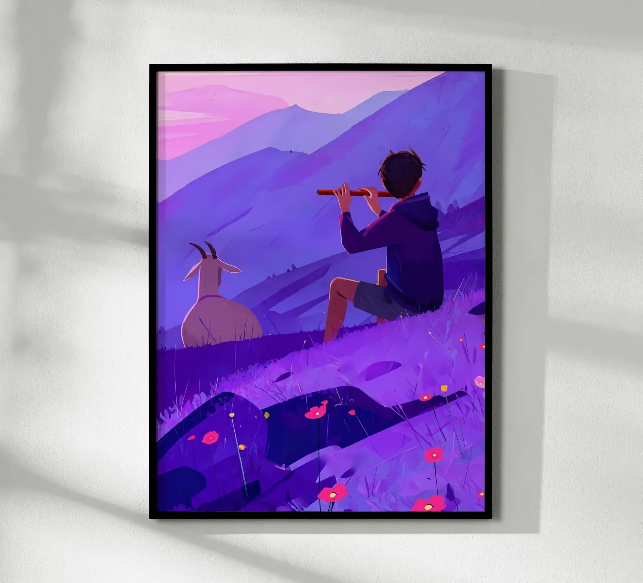 Ragazzo che suona il flauto con la capra Lofi Art poster da LoFi Gallery