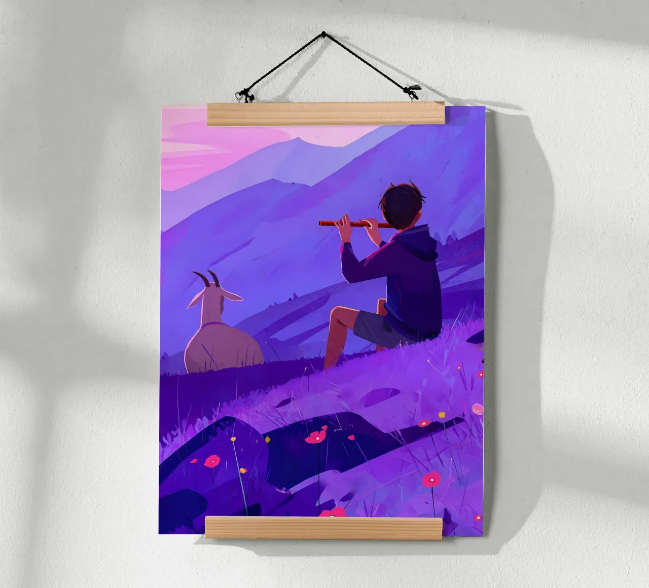 Ragazzo che suona il flauto con la capra Lofi Art poster da LoFi Gallery