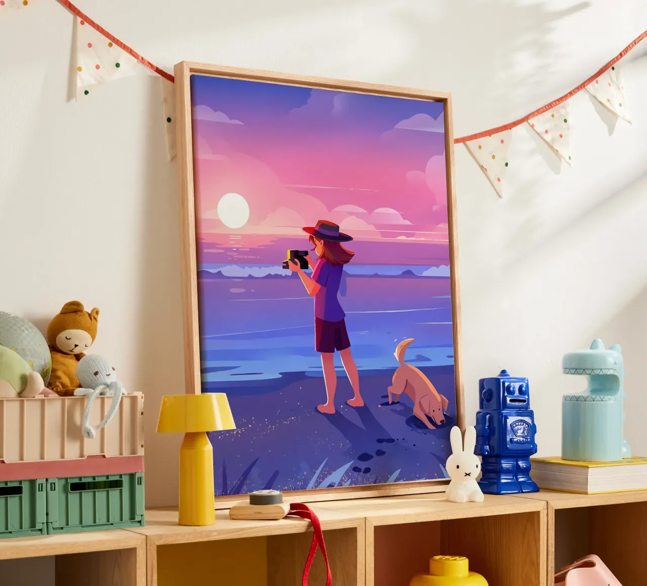 Clicking Photos Of Ocean Lofi Art canvas with Floater frame by LoFi Gallery