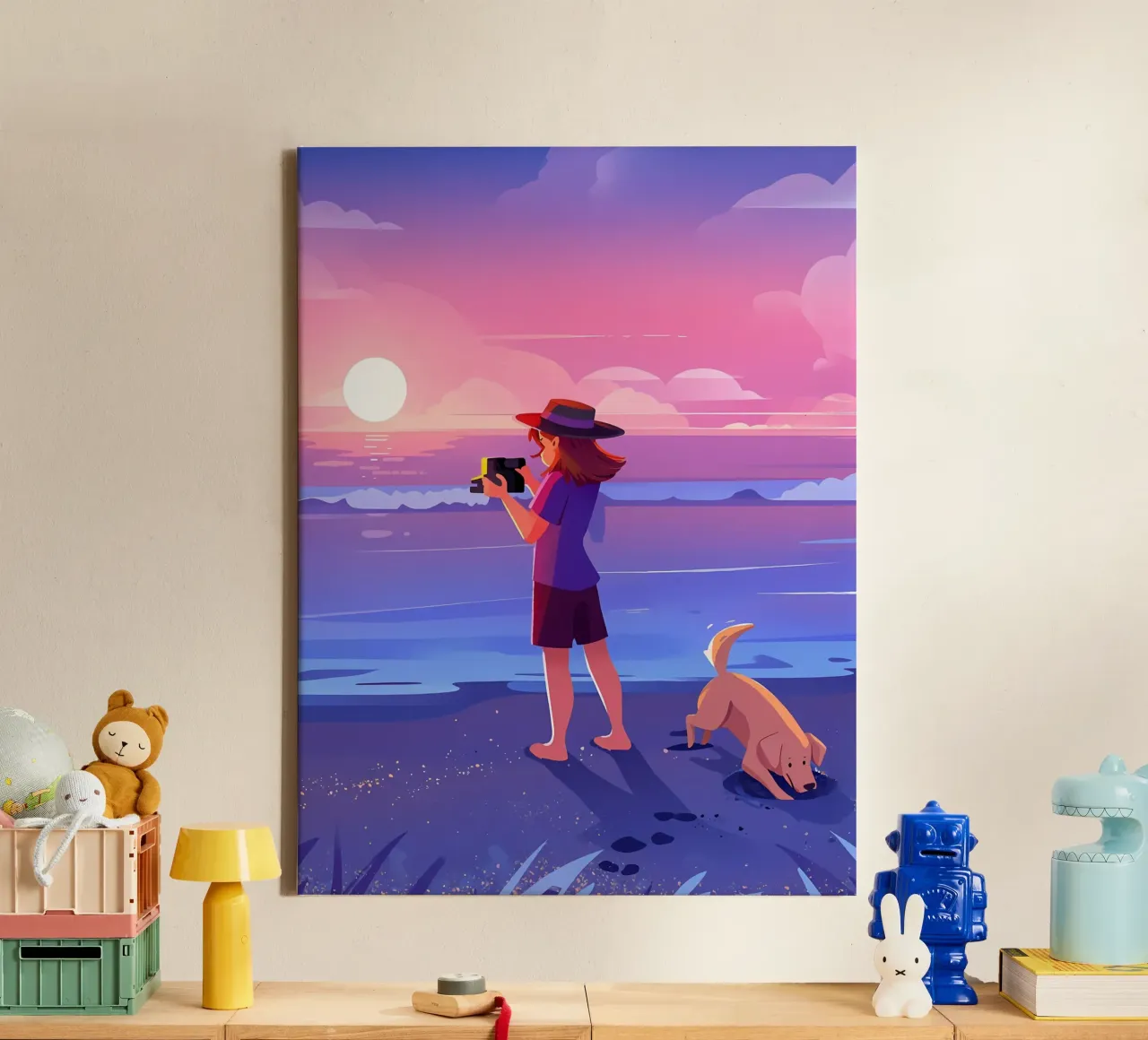Clicking Photos Of Ocean Lofi Art canvas with Floater frame by LoFi Gallery