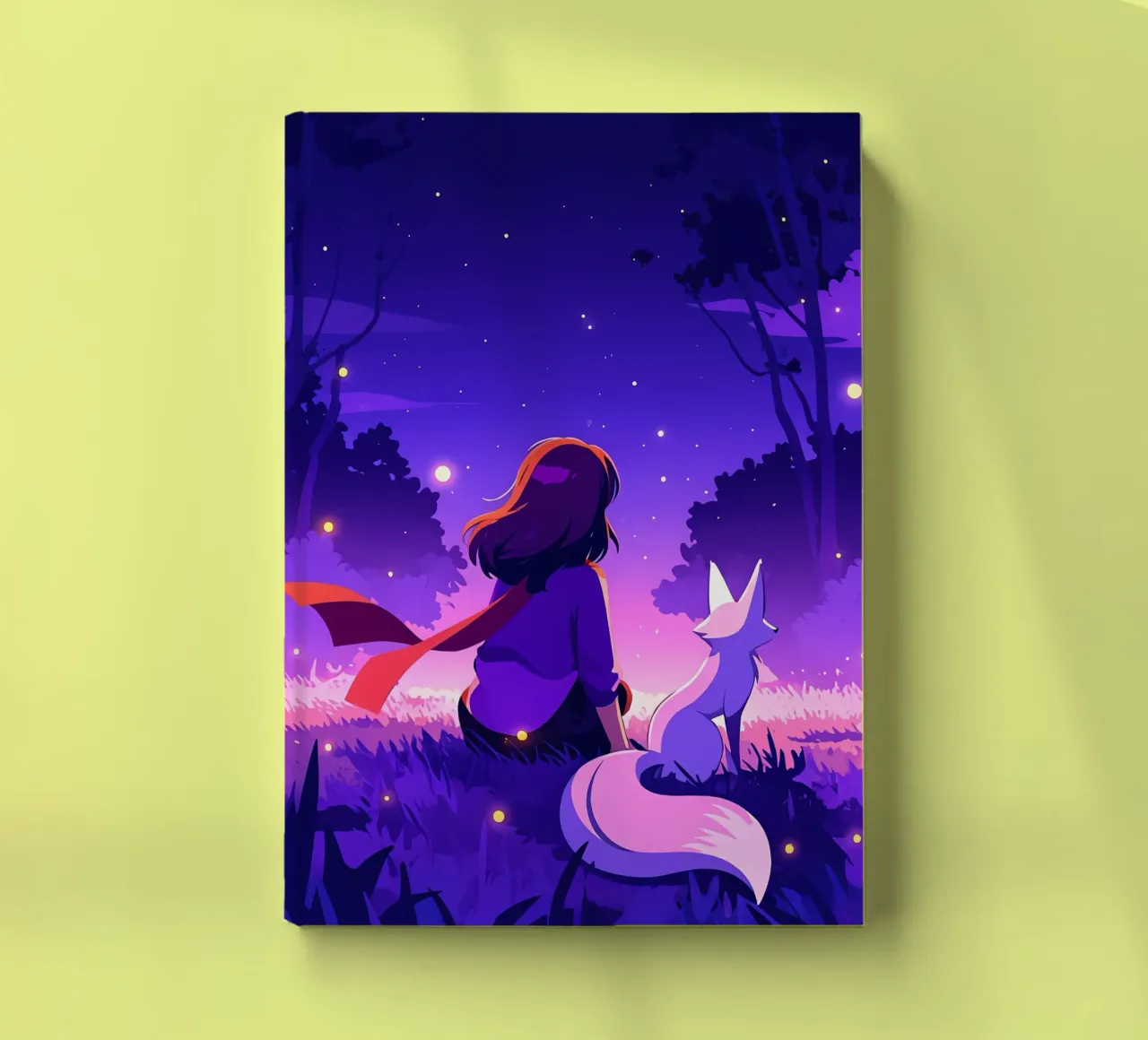 Ragazza nella foresta di notte con la volpe Lofi Art diario da LoFi Gallery
