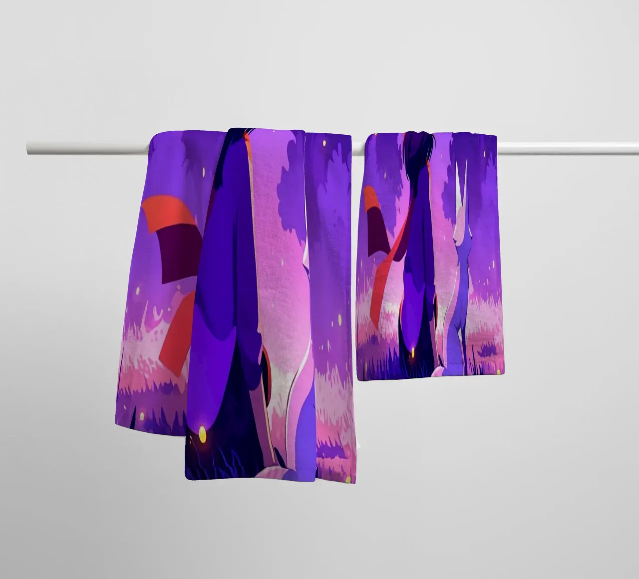 Ragazza nella foresta di notte con la volpe Lofi Art asciugamano da bagno da LoFi Gallery