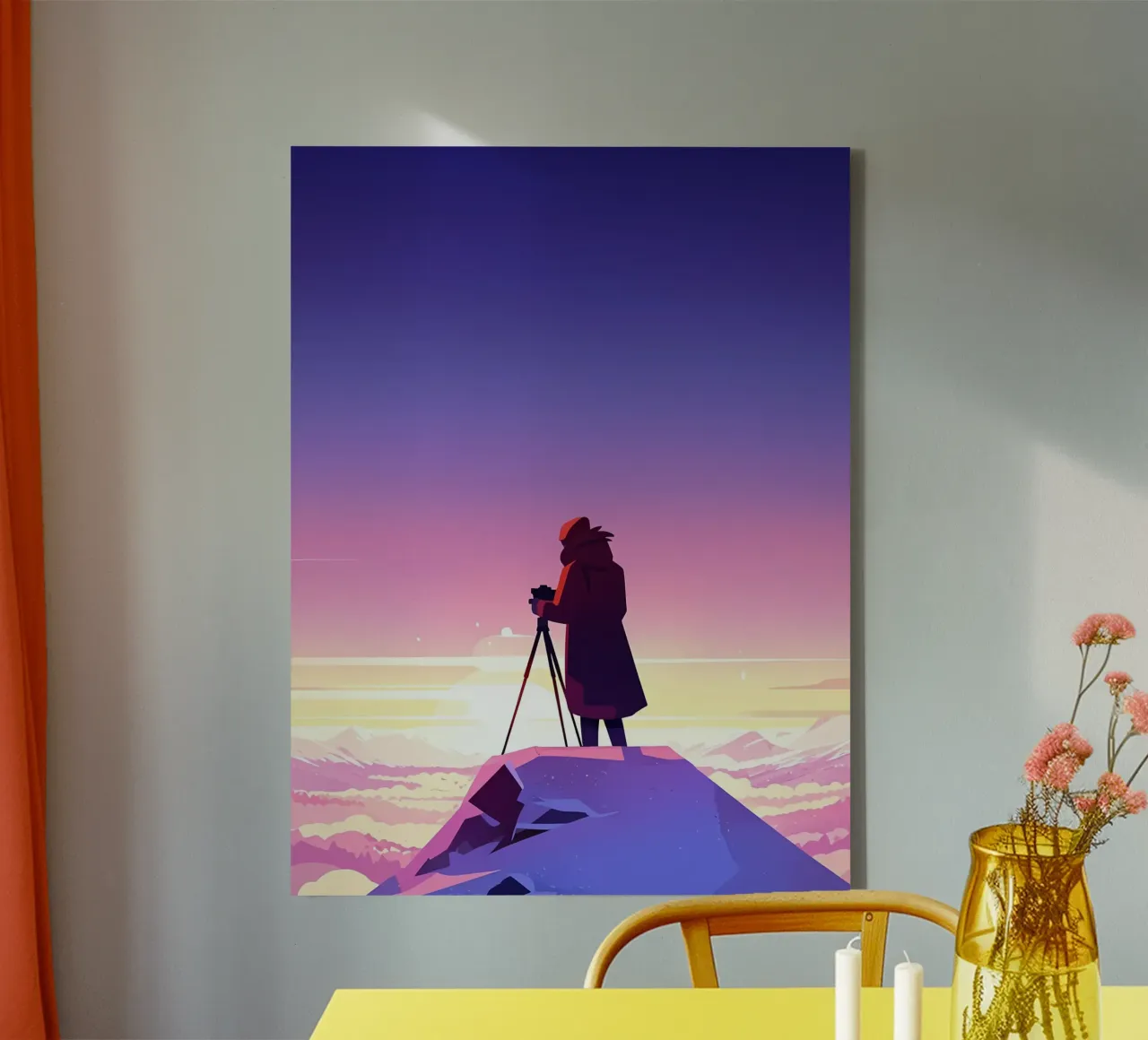 Taking Photos From Mountain Top Lofi Art canvas with Floater frame by LoFi Gallery