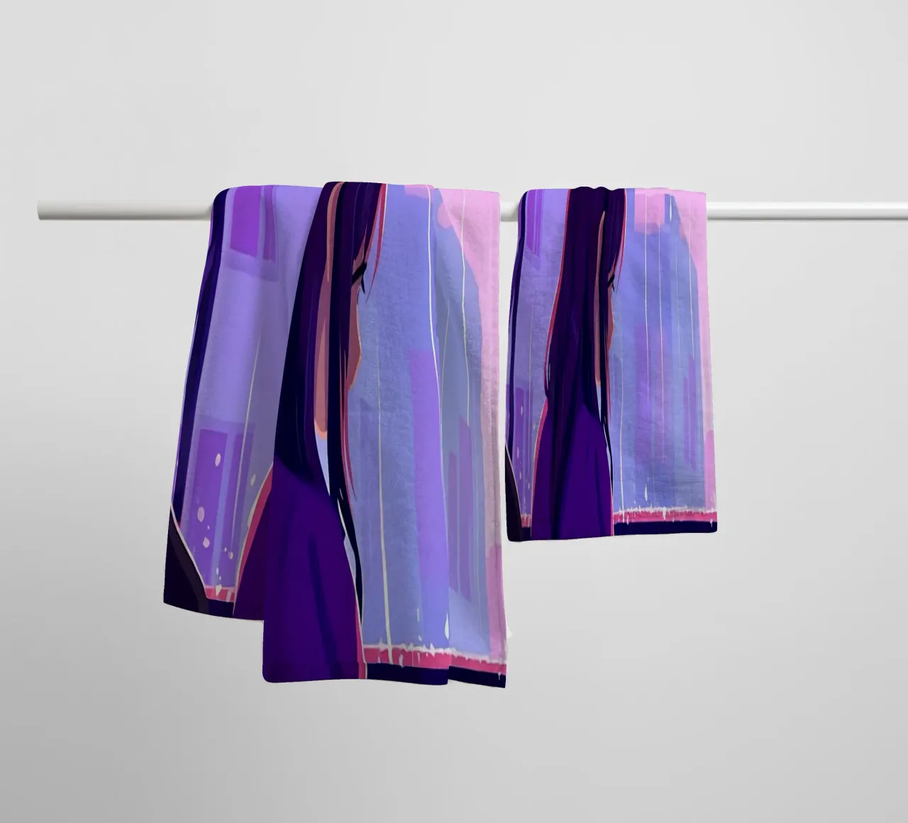 Woman With Cat In Rain Lofi Art towel by LoFi Gallery
