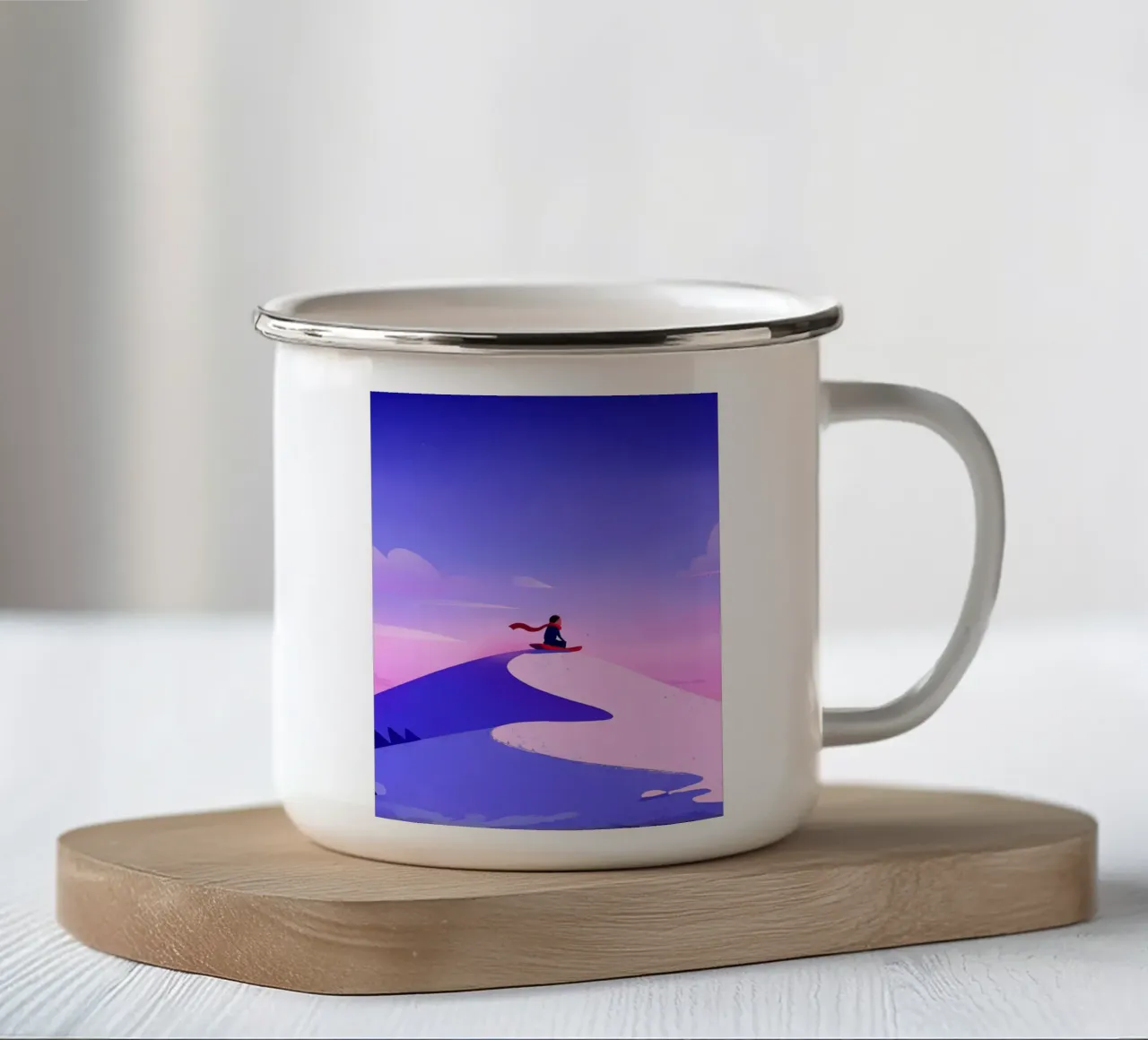 Scivolare dalla montagna di neve Lofi Art tazza in smalto da LoFi Gallery