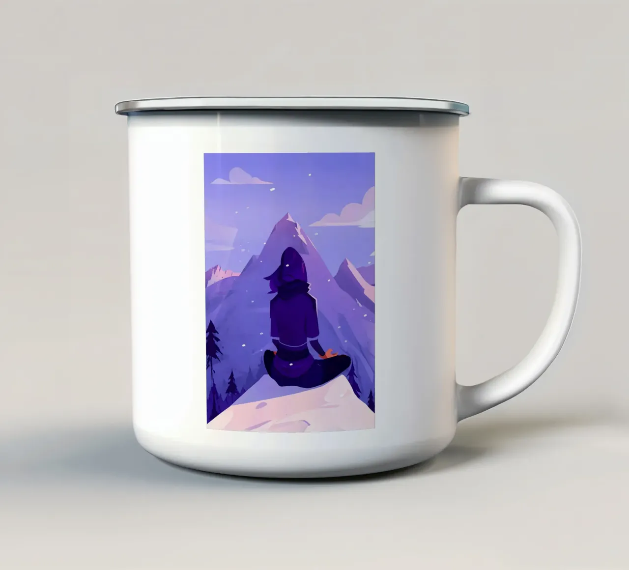 Ragazza che fa yoga sull'Himalaya Lofi Art tazza in smalto da LoFi Gallery