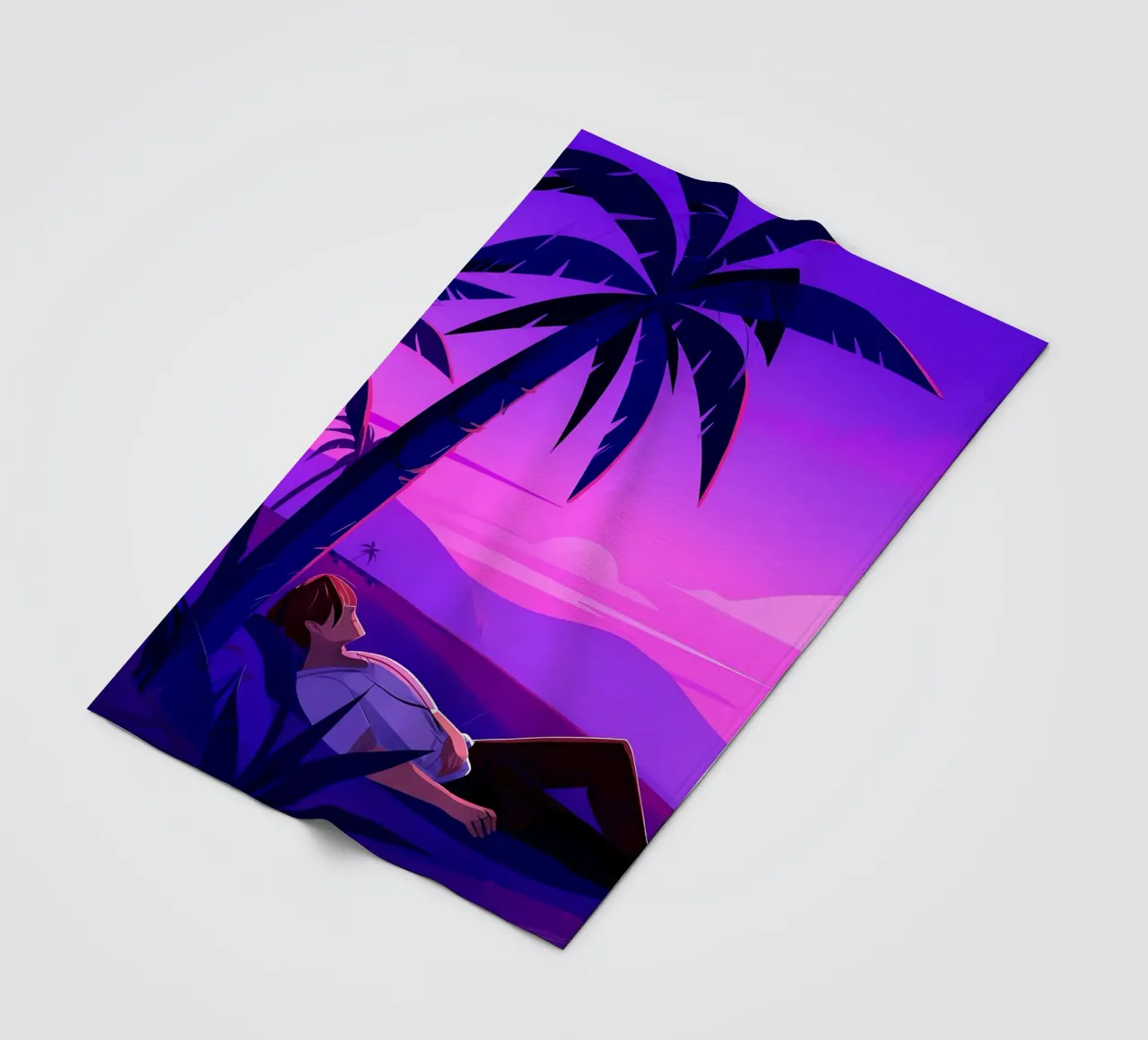 Man rustend op strand bij zonsondergang Lofi kunst fleecedeken van LoFi Gallery