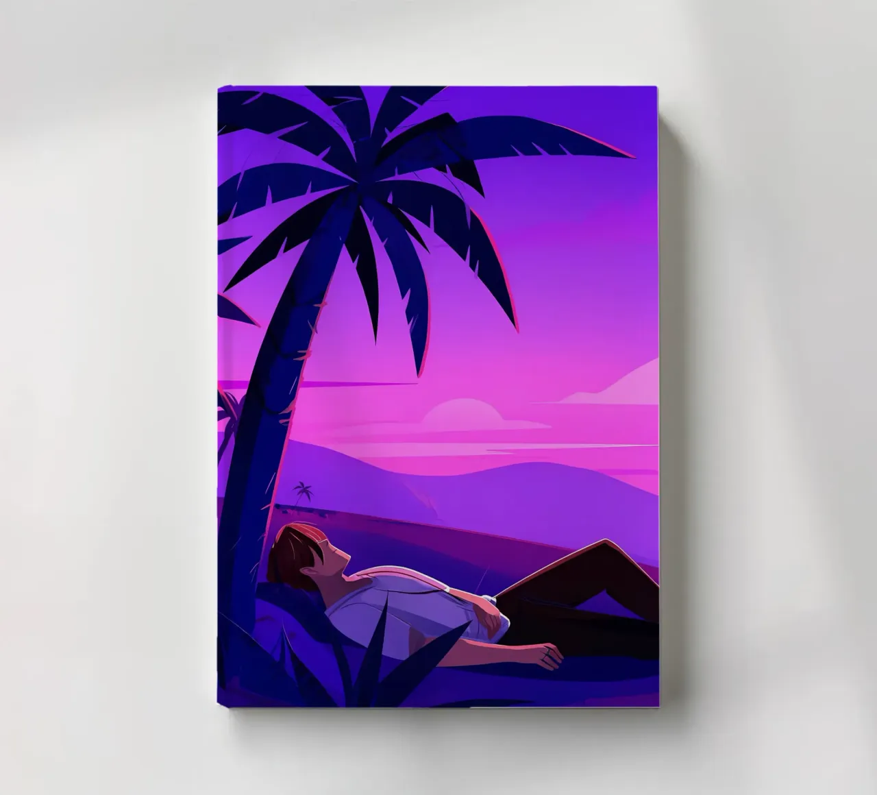 Man Resting On Beach At Sunset Lofi Art notebook by LoFi Gallery