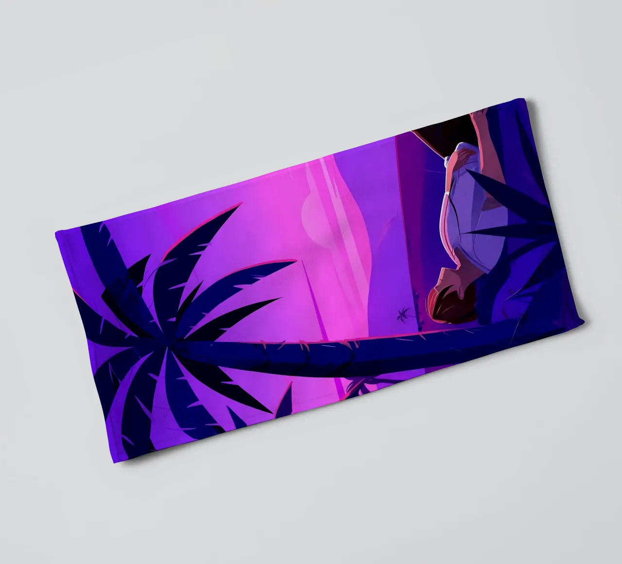 Man rustend op strand bij zonsondergang Lofi kunst badhanddoek van LoFi Gallery
