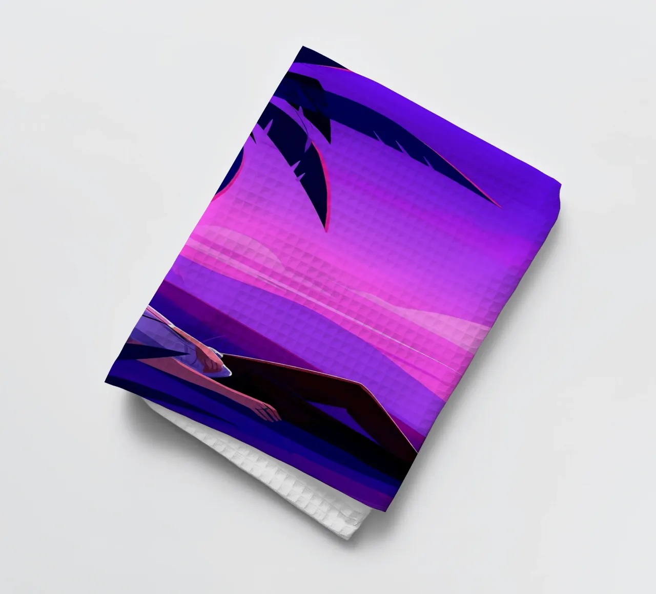 Man rustend op strand bij zonsondergang Lofi kunst theedoek van LoFi Gallery