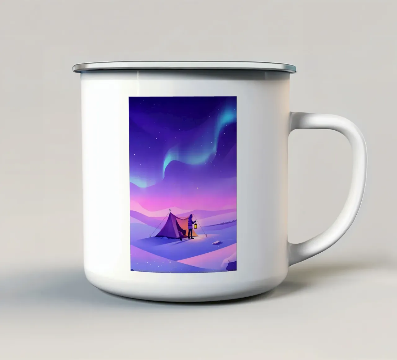 Campeggio sotto l'Aurora Lofi Art tazza in smalto da LoFi Gallery