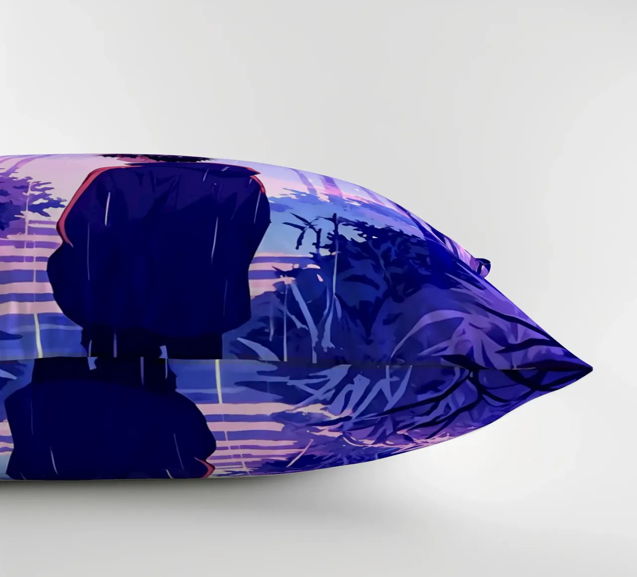 Ragazzo nella foresta in una notte di pioggia Lofi Art cuscino da LoFi Gallery