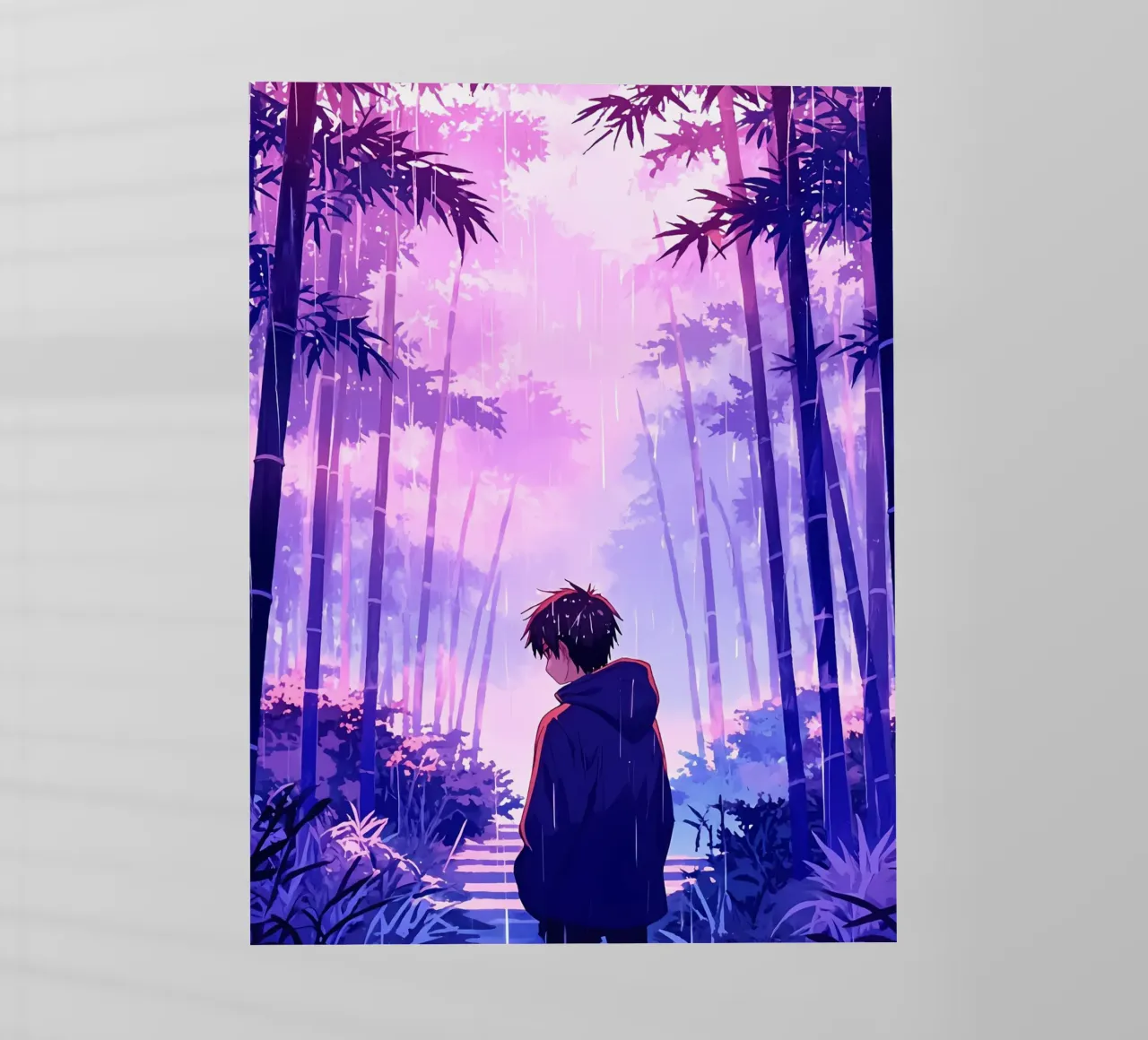 Ragazzo nella foresta in una notte di pioggia Lofi Art pellicola backlit da LoFi Gallery