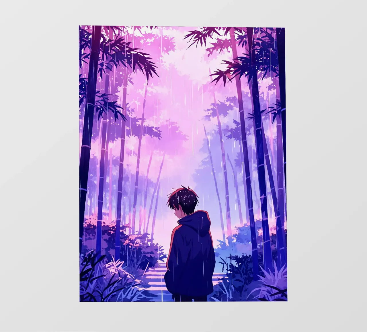 Ragazzo nella foresta in una notte di pioggia Lofi Art pellicola backlit da LoFi Gallery