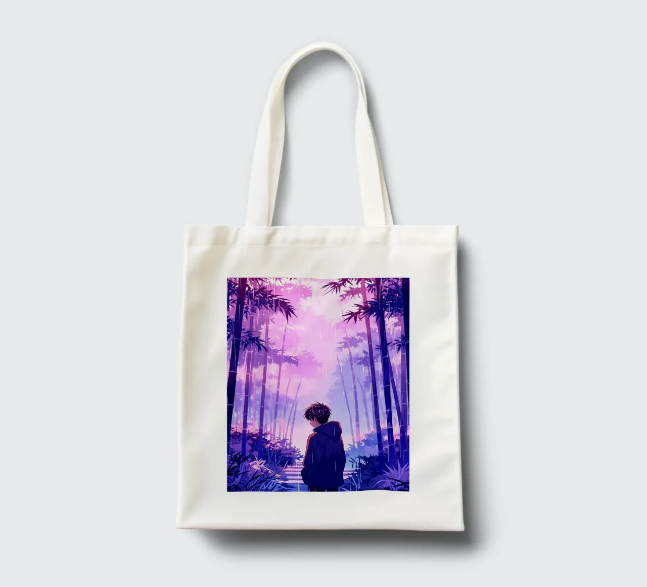Ragazzo nella foresta in una notte di pioggia Lofi Art borsa in juta da LoFi Gallery
