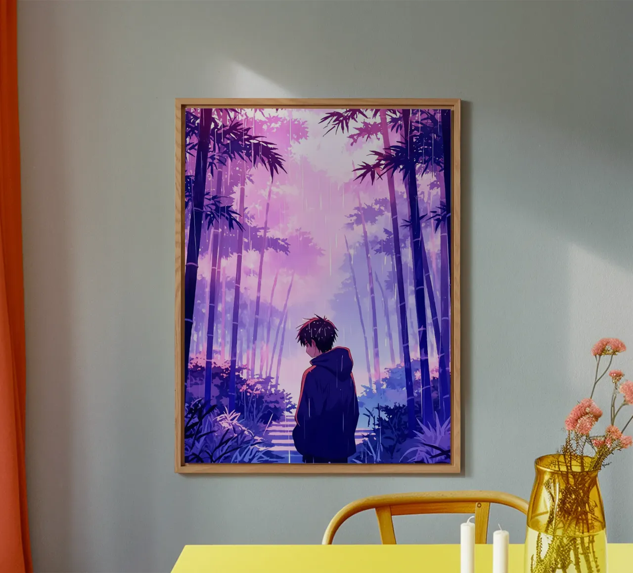 Ragazzo nella foresta in una notte di pioggia Lofi Art alluminio dibond da LoFi Gallery