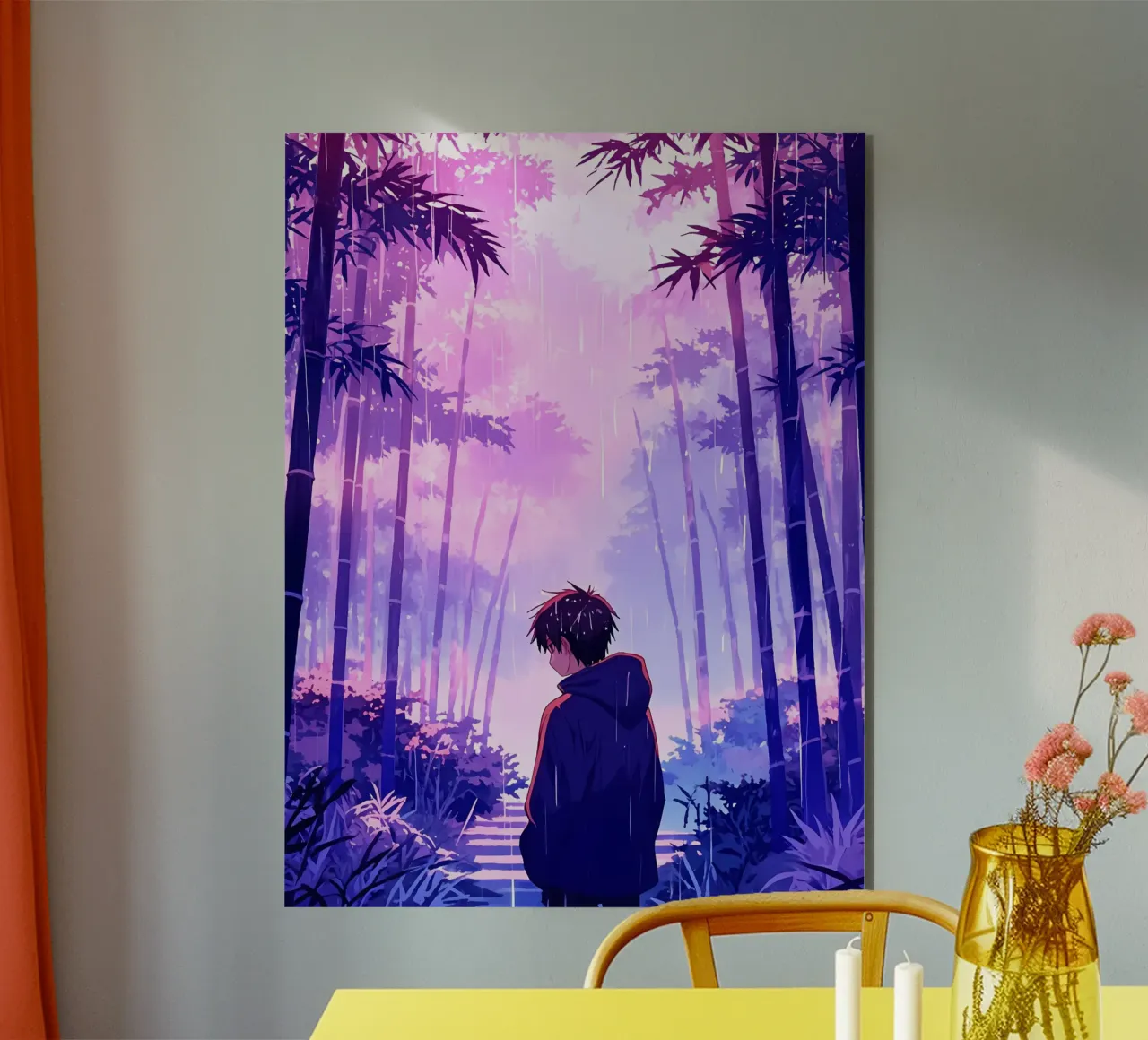 Ragazzo nella foresta in una notte di pioggia Lofi Art alluminio dibond da LoFi Gallery