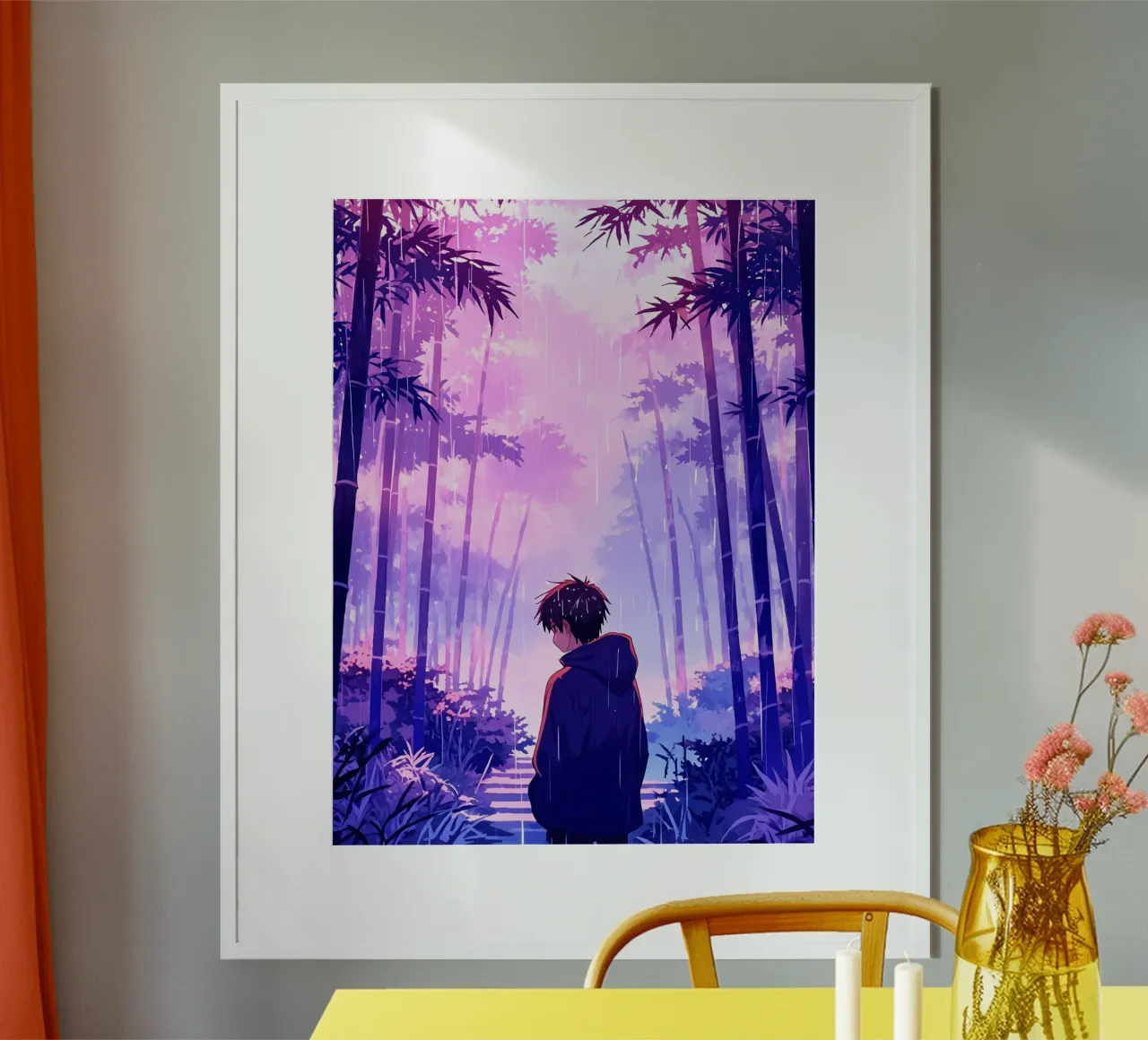 Ragazzo nella foresta in una notte di pioggia Lofi Art poster da LoFi Gallery