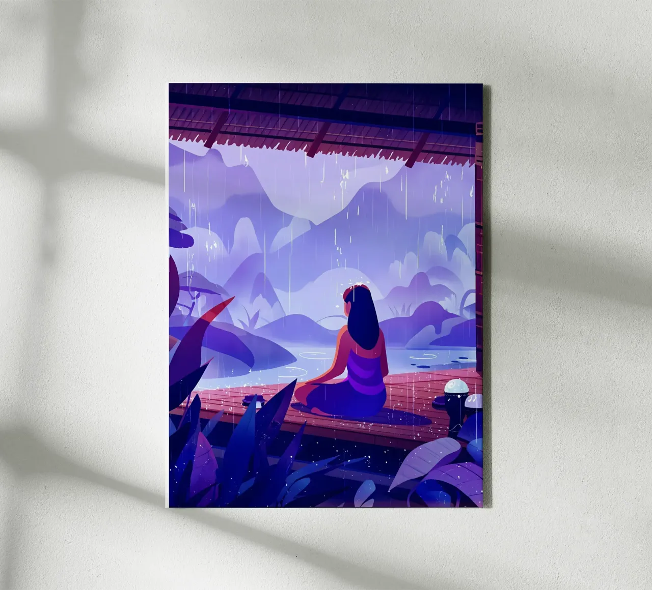 Ragazza che medita in tempo di pioggia Lofi Art tela con Cornice a cassetta da LoFi Gallery