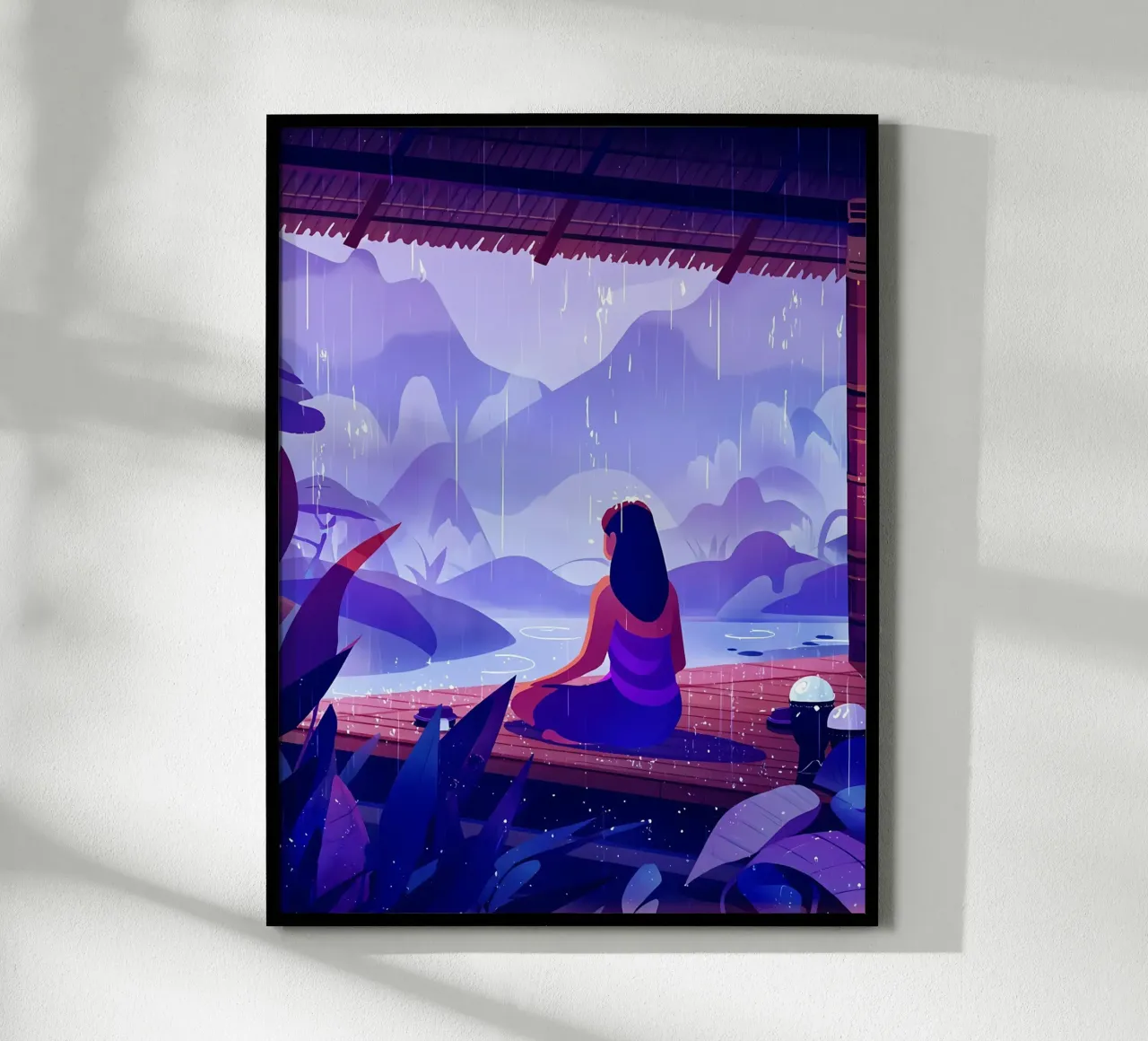 Ragazza che medita in tempo di pioggia Lofi Art carta hahnemühle da LoFi Gallery