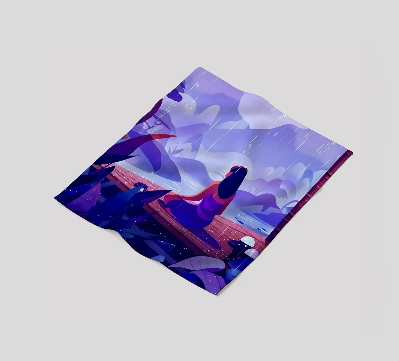 Ragazza che medita in tempo di pioggia Lofi Art coperta in pile da LoFi Gallery