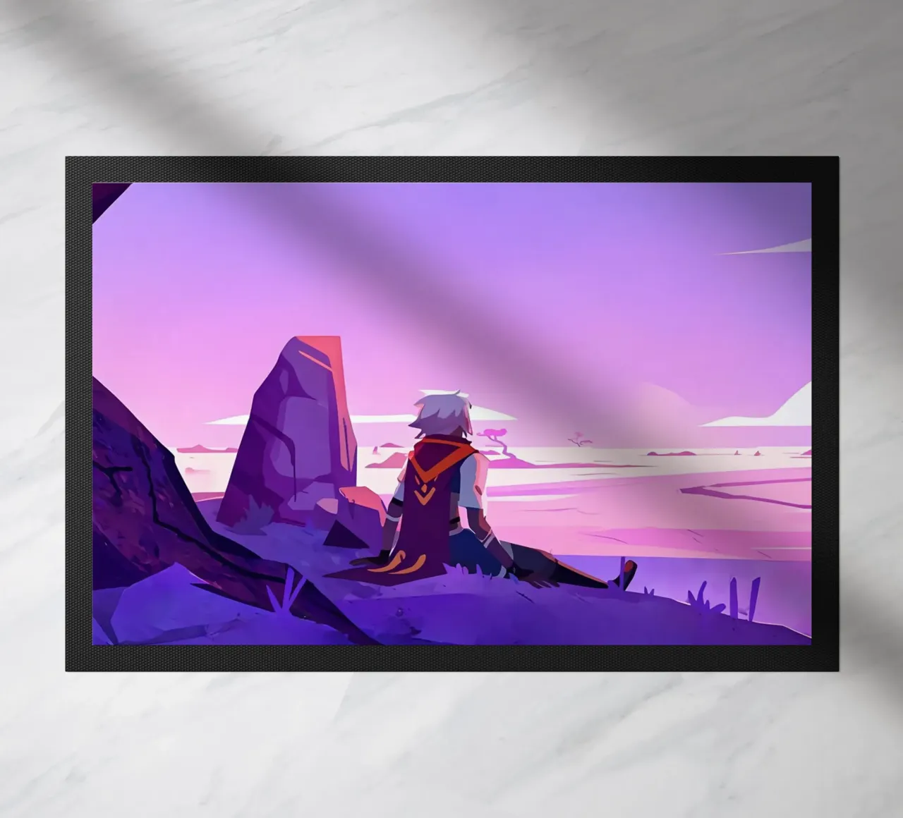 Ragazzo seduto sotto l'albero Lofi Art zerbino da LoFi Gallery