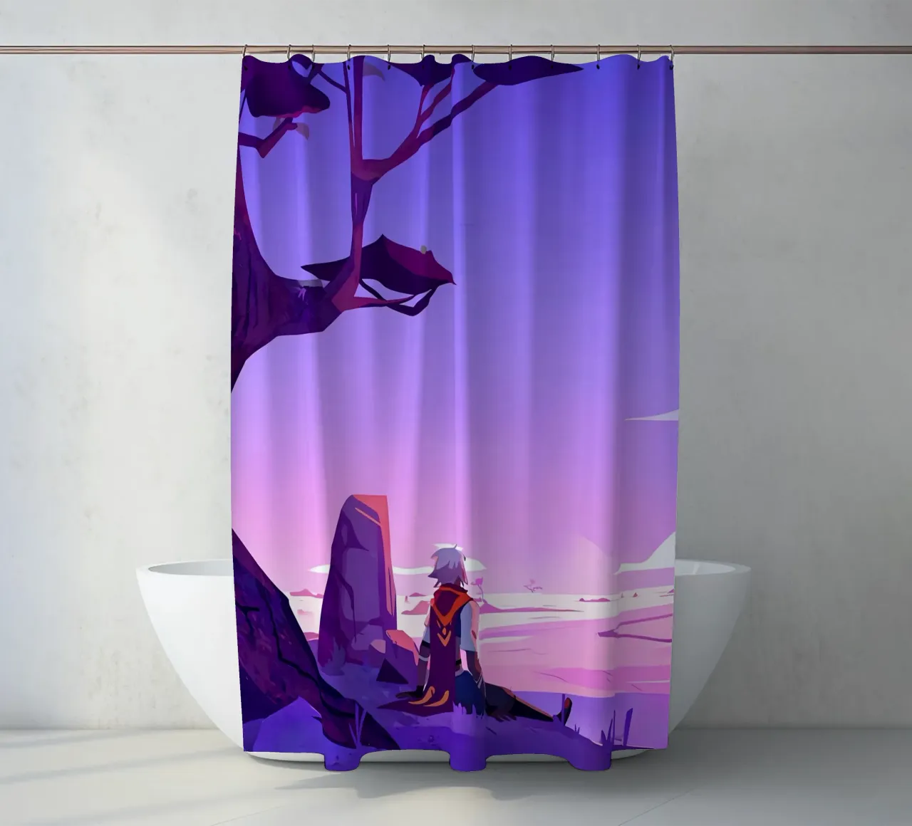 Junge unter dem Baum sitzend Lofi Art Duschvorhang von LoFi Gallery