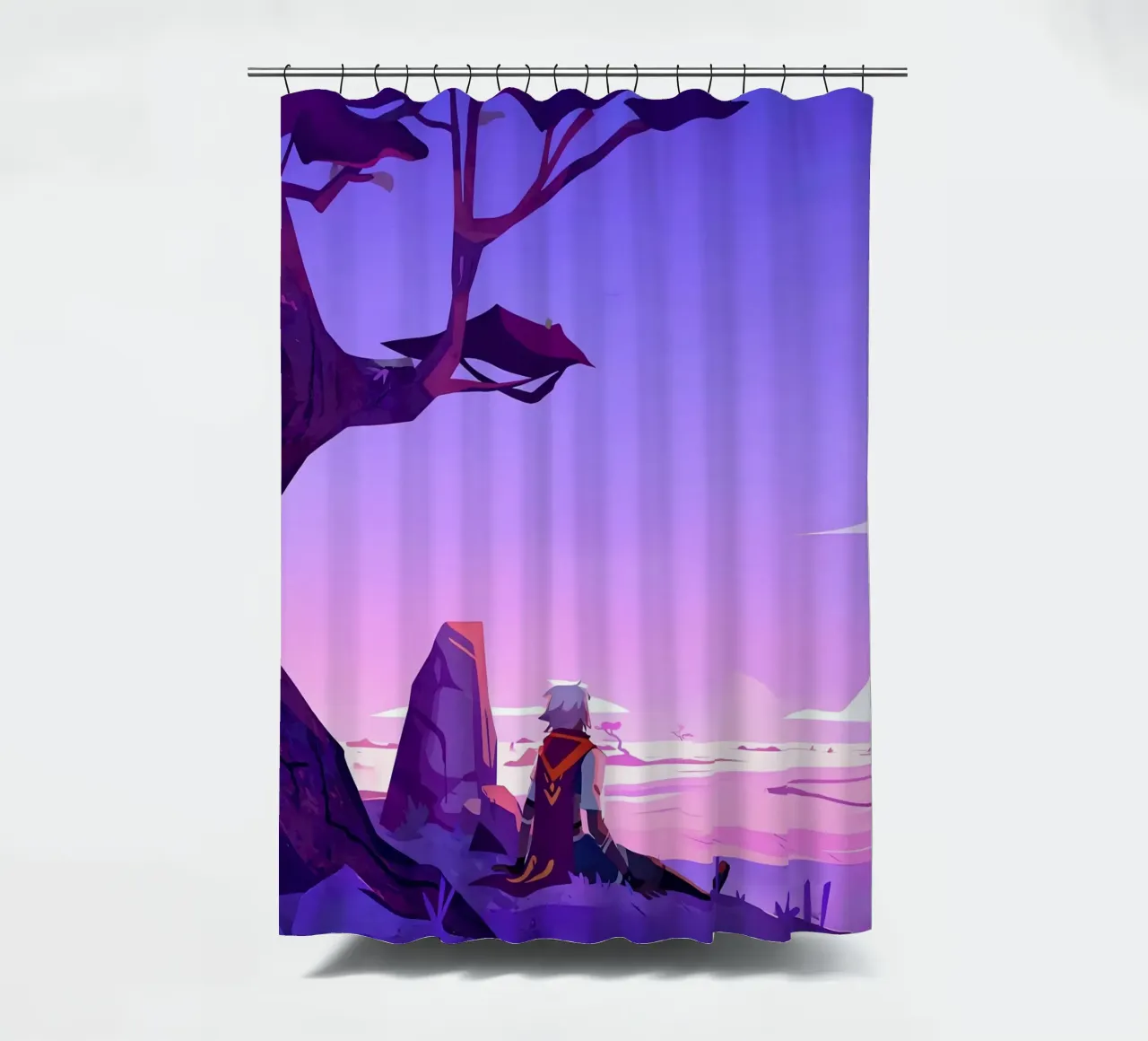 Junge unter dem Baum sitzend Lofi Art Duschvorhang von LoFi Gallery