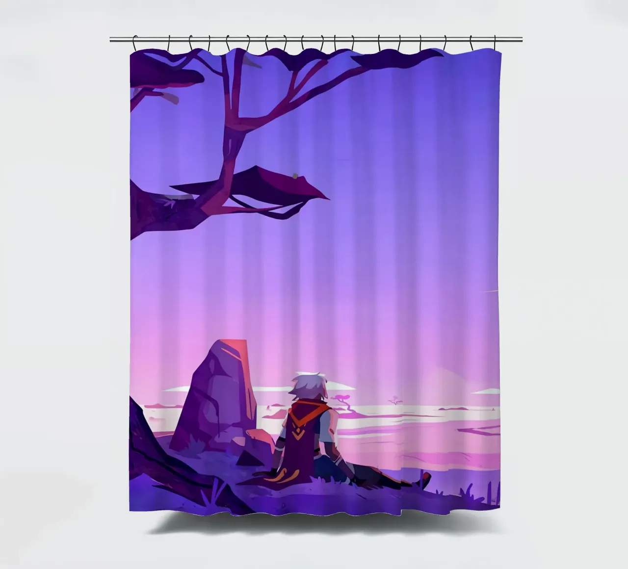 Junge unter dem Baum sitzend Lofi Art Duschvorhang von LoFi Gallery