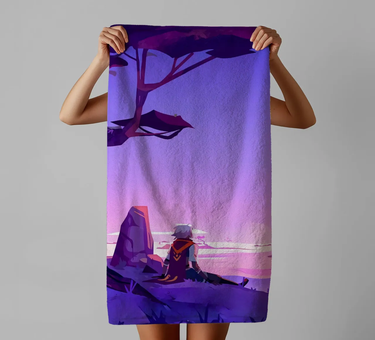 Junge unter dem Baum sitzend Lofi Art Handtuch von LoFi Gallery