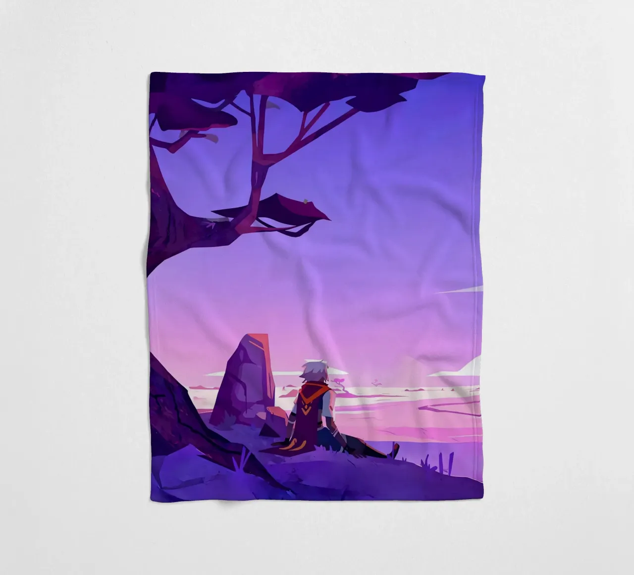 Ragazzo seduto sotto l'albero Lofi Art coperta in pile da LoFi Gallery