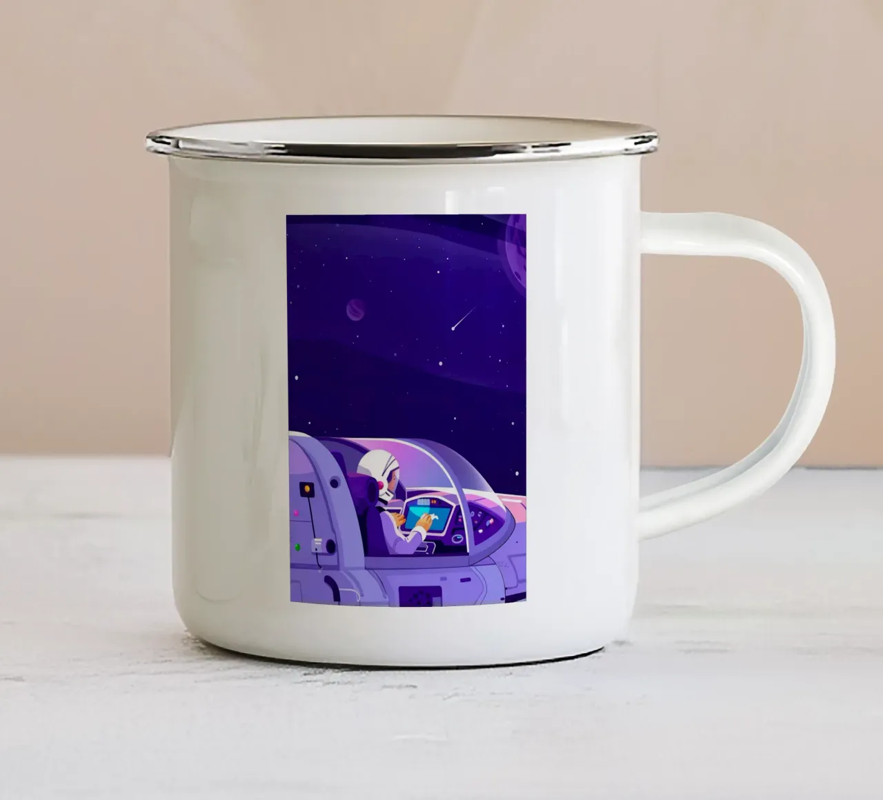 Volare su un'astronave Lofi Art tazza in smalto da LoFi Gallery
