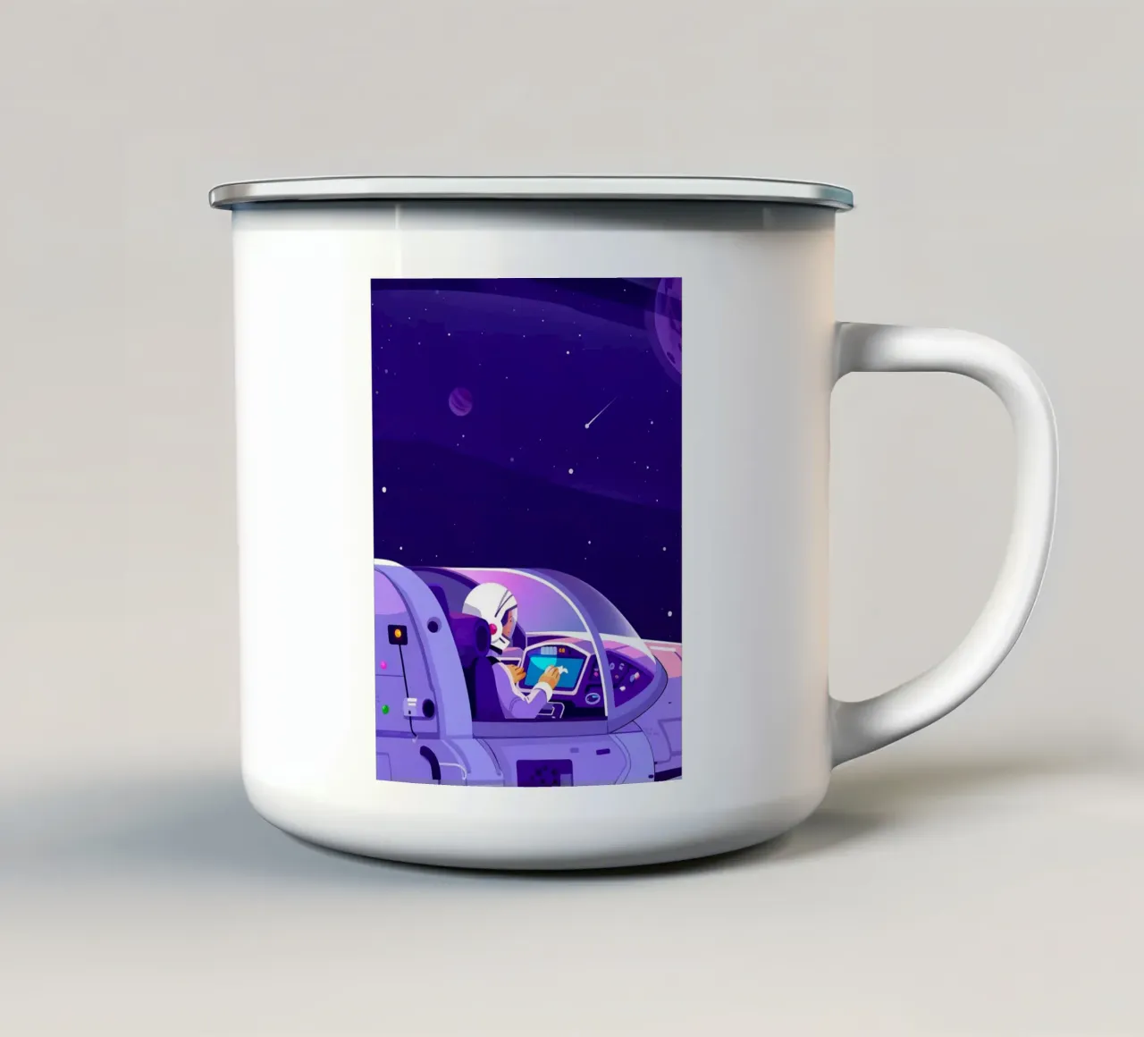 Volare su un'astronave Lofi Art tazza in smalto da LoFi Gallery