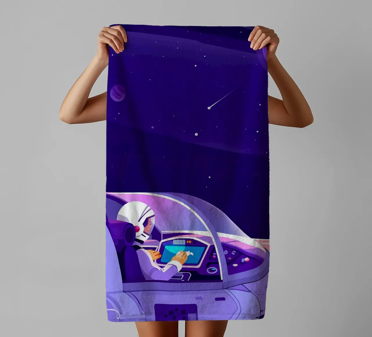 Flying A Spaceship Lofi Art Handtuch von LoFi Gallery